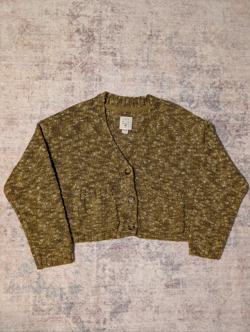 Billabong Olive Green Cropped thick Knit Cardigan
